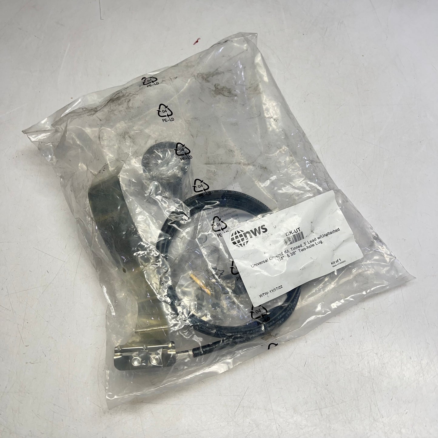 NWS Uni Ground Kit Tinned W/ Unattached 1/4" & 3/8" Two-Hole Lug 5' Lead GK-UT