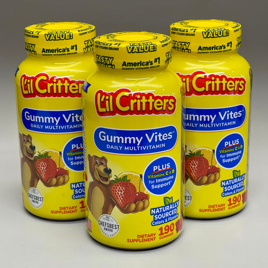 LIL CRITTERS 3-PACK! Daily Gummy Vitamins Gummies for Everyday Health 190 Gummies BB 06/24