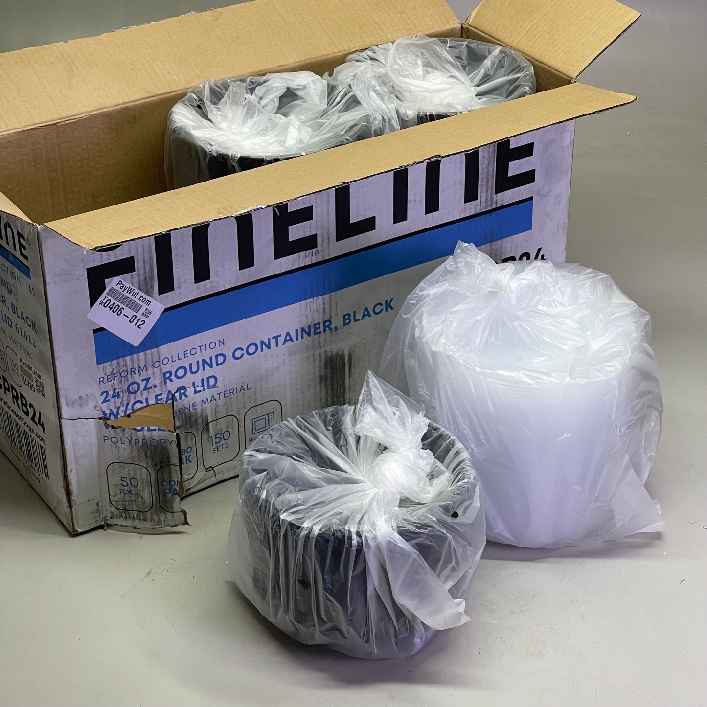 FINELINE (150 PACK) Round Container, Reform Collection 24 Oz Black & Clear 17CPRB24