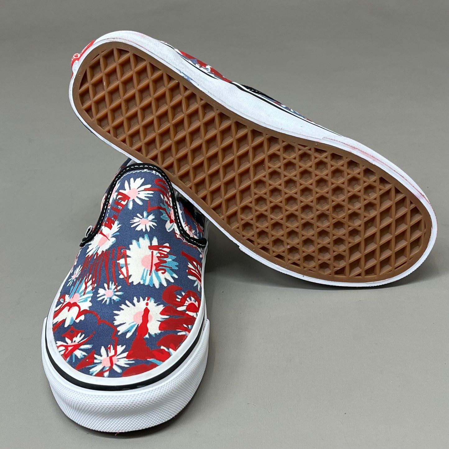 VANS Classic Slip-On Floral Graffiti Mens SZ 4.5 Womens SZ 6 Blue/Red/Pink As-is