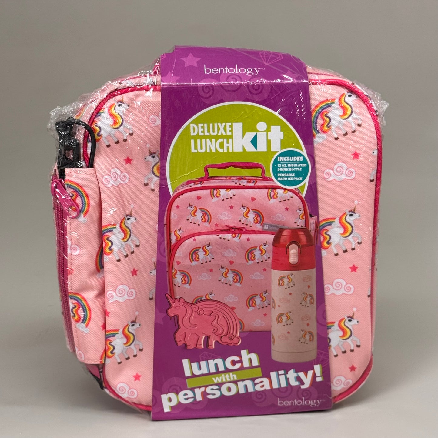 BENTOLOGY Unicorn Rainbow Deluxe Lunch Kit 13 oz Water Bottle Pink TBI-UNICORN-905