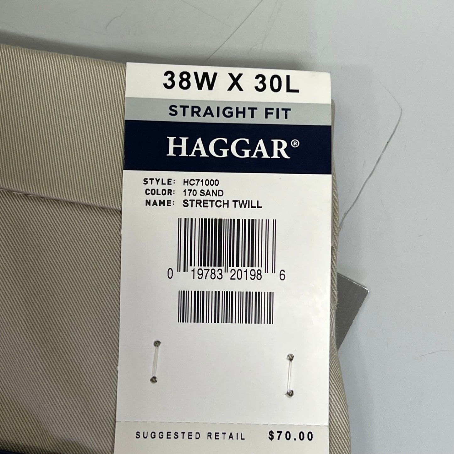 HAGGAR Iron Free Comfort Waistband Pant Straight Men's Sz 38Wx30L Khaki HC71000