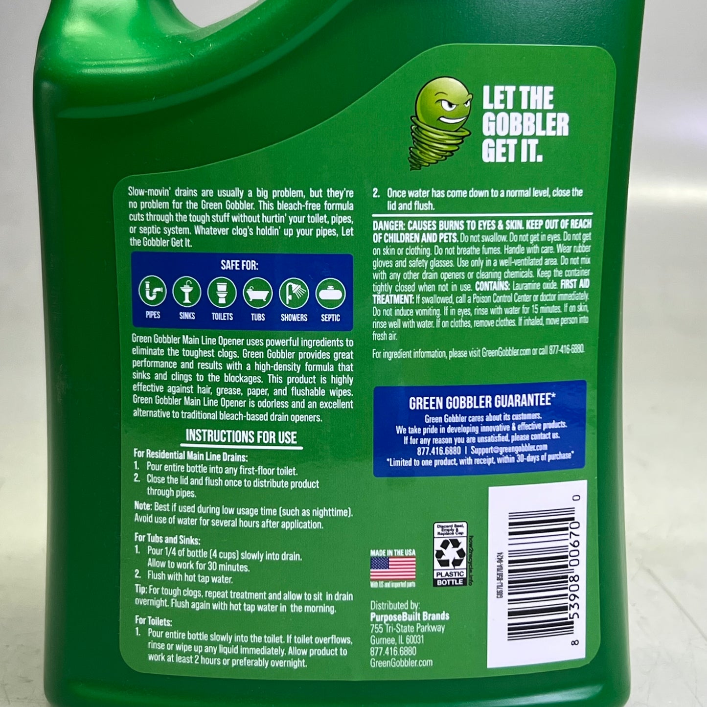 GREEN GOBBLER Main Line Drain Opener and Clog Remover Liquid 1 Gal.