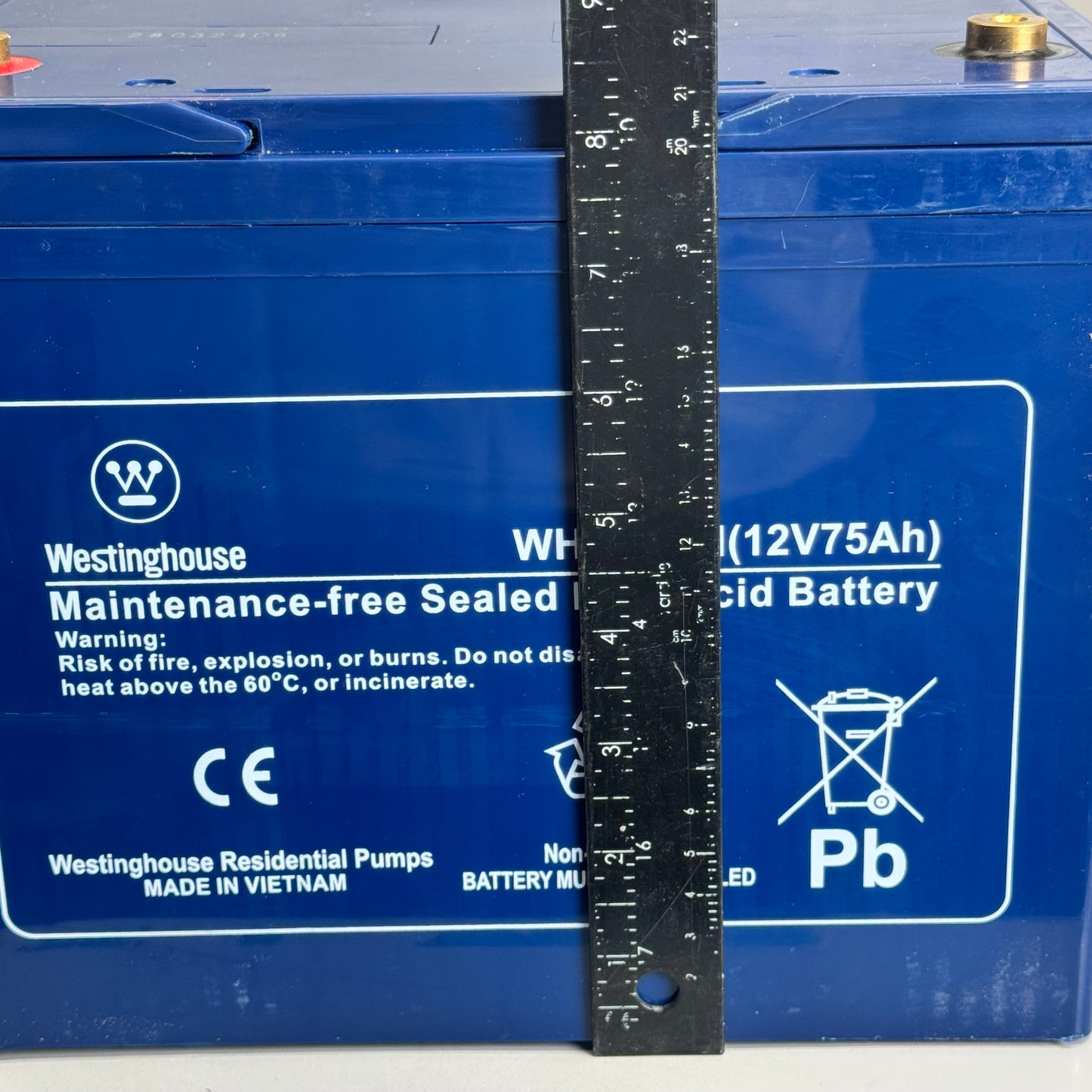 WESTINGHOUSE Battery WHB75AH Size 10”Lx6.5”Wx8”H Blue Used