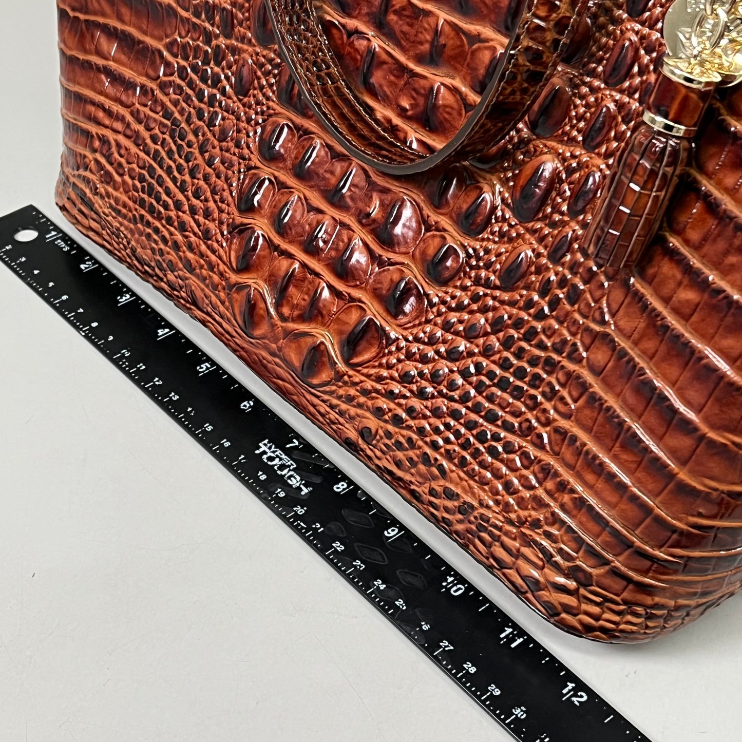 BRAHMIN Melbourne Leather Crocodile Embossed Med Asher Tote Bag (Brown)