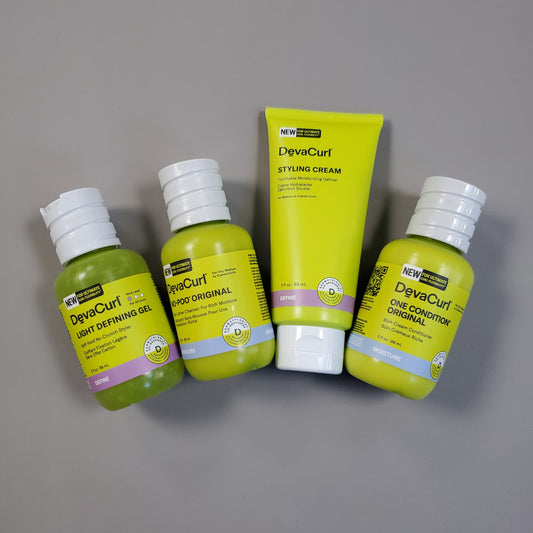 ZA@ DEVACURL The Essential Starter Kit No-Poo, One Condition, Styling Cream, Defining Gel (New) B