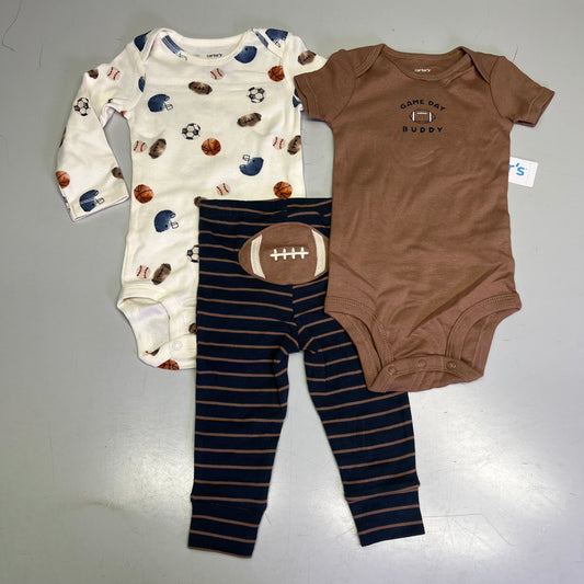 CARTERS (SET OF 3) Game Day Outfits Baby Boy's Sz 18M Brown/White/Navy 1S99120
