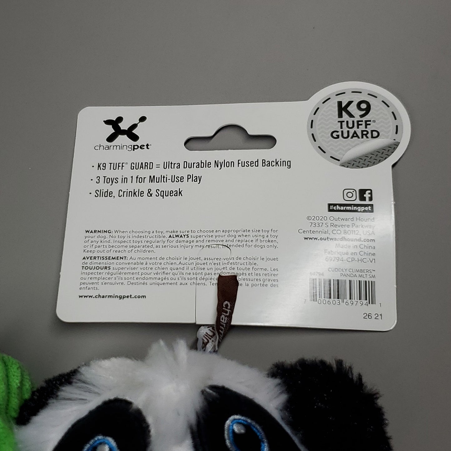 ZA@ CHARMING PET Cuddly Climbers Panda Plush K9 Tuff Guard Ultra Durable 69794 Black/White (New) B