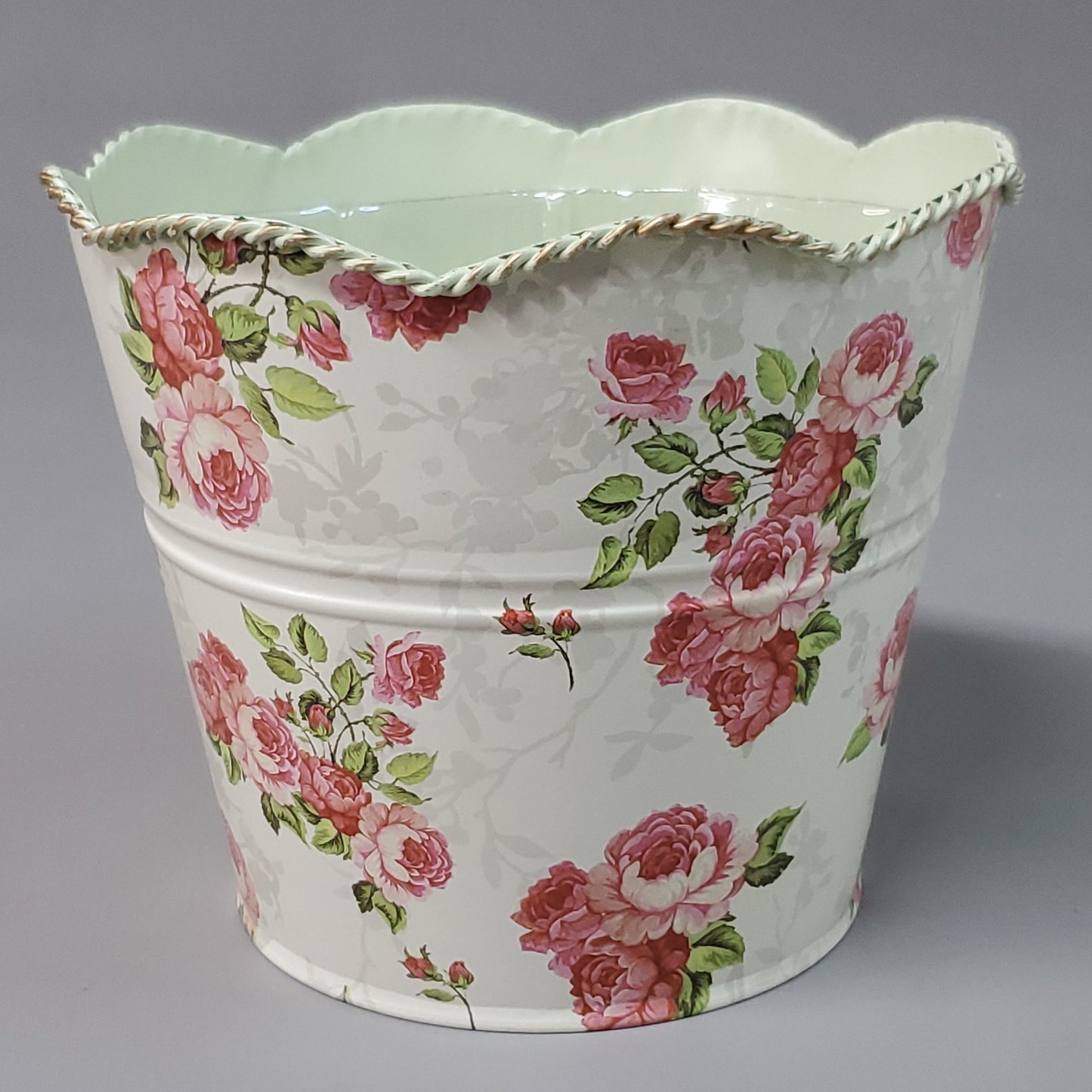 ZA@ 1800FLOWERS 45 Pack Of Damask Metal Buckets/Cans Pink Rose W/ Liners 6” 79232 (New) D