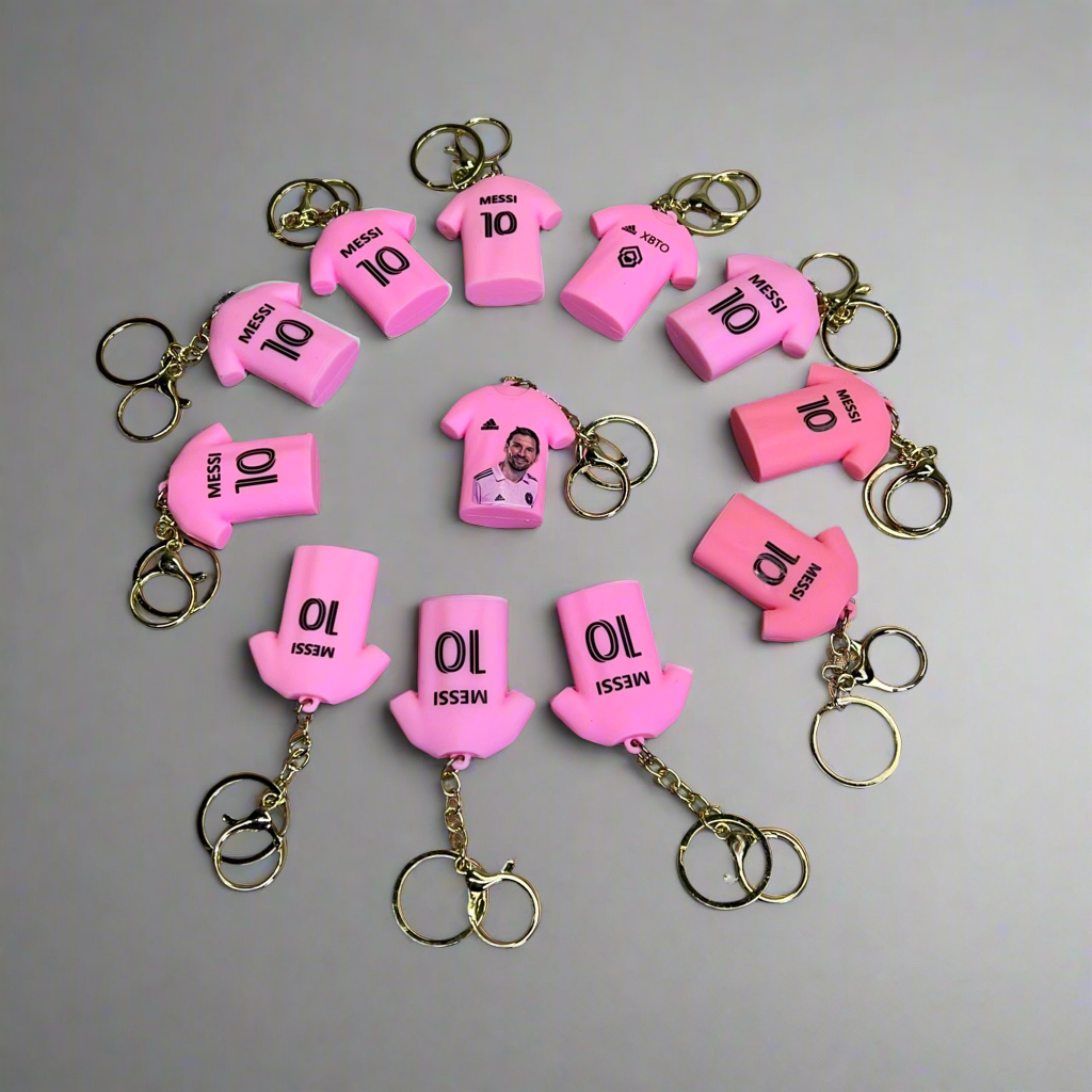 FORVER SPORTS (12 PACK) Messi Soccer Team Jersey #10 Keychain Bright Pink
