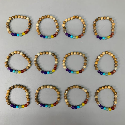 BEST WHOLESALE (12 PACK) Beaded Light Brown Rainbow Crystal Bracelets 3" New