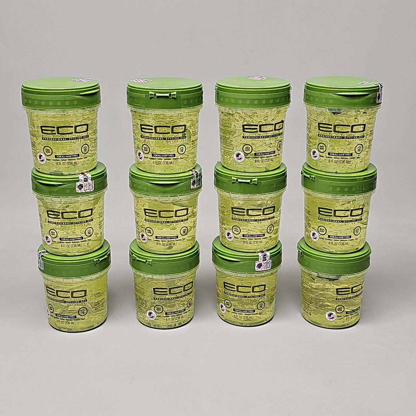 ZA@ ECO STYLE (12 PACK) Professional Styling Gel Olive Oil All Hair Types 8 fl oz BB 12/24 F