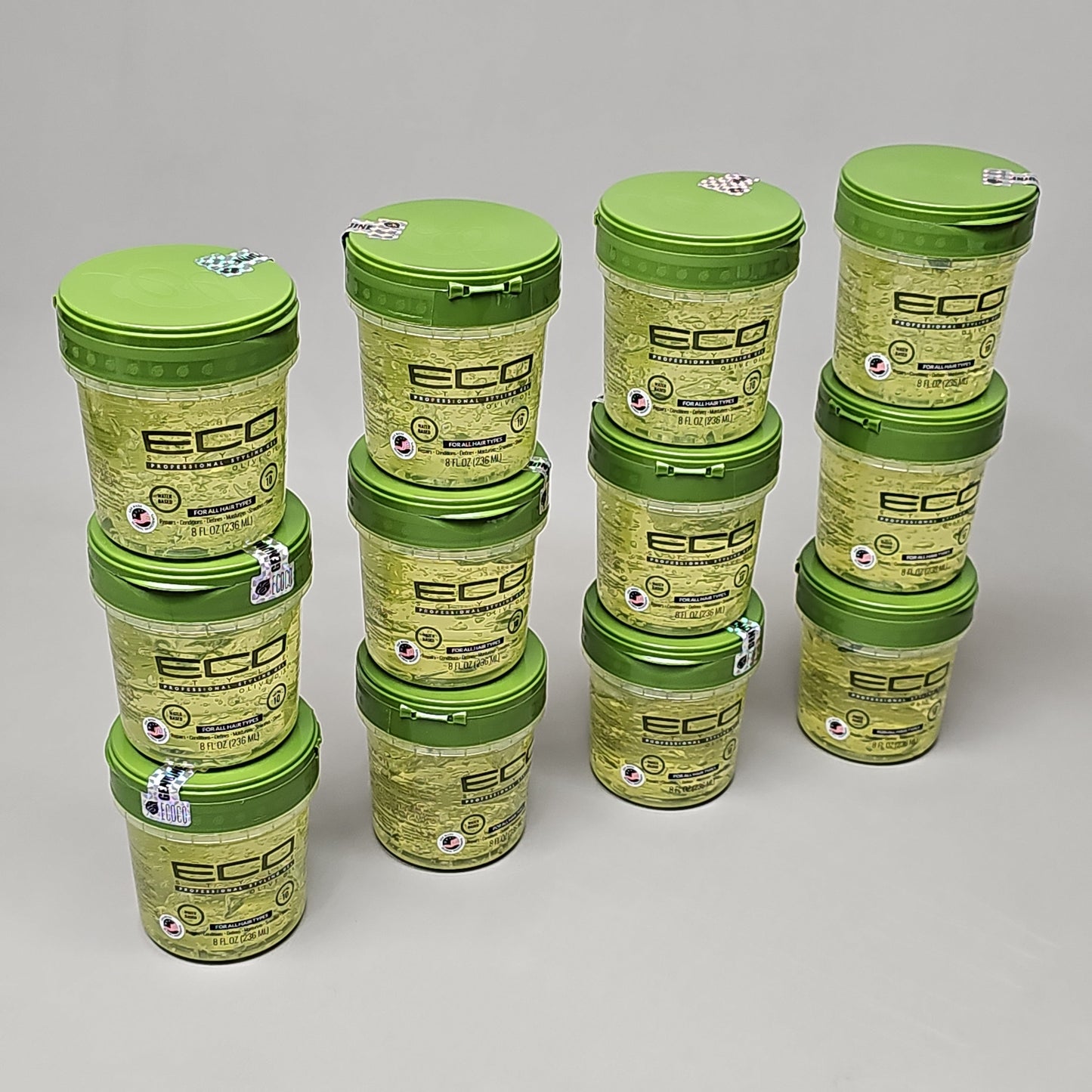 ZA@ ECO STYLE (12 PACK) Professional Styling Gel Olive Oil All Hair Types 8 fl oz BB 12/24 G