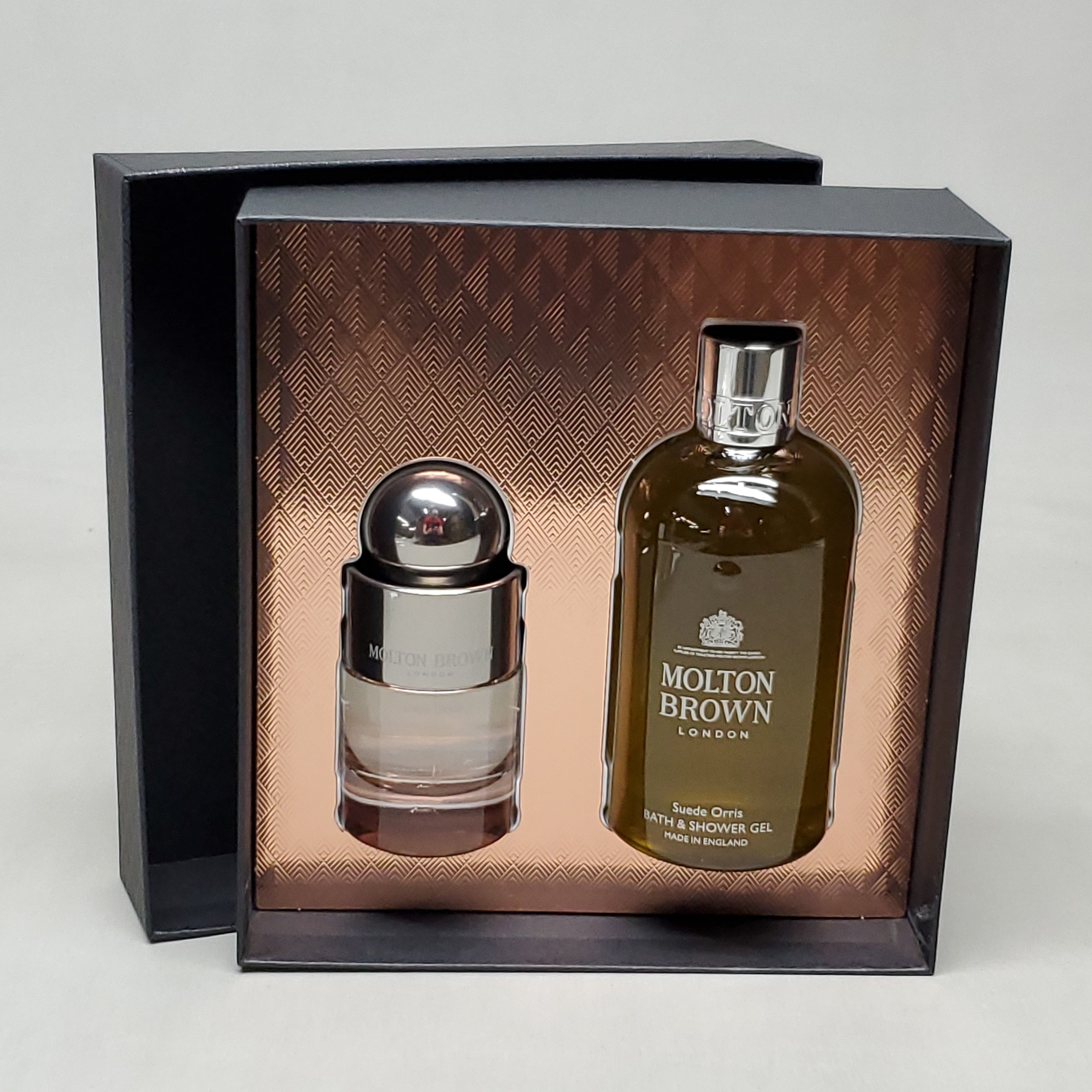 MOLTON BROWN London 2 pc set Suede Orris Bath & Shower Gel 10 fl oz & Eau  De Toilette 1.7 fl oz