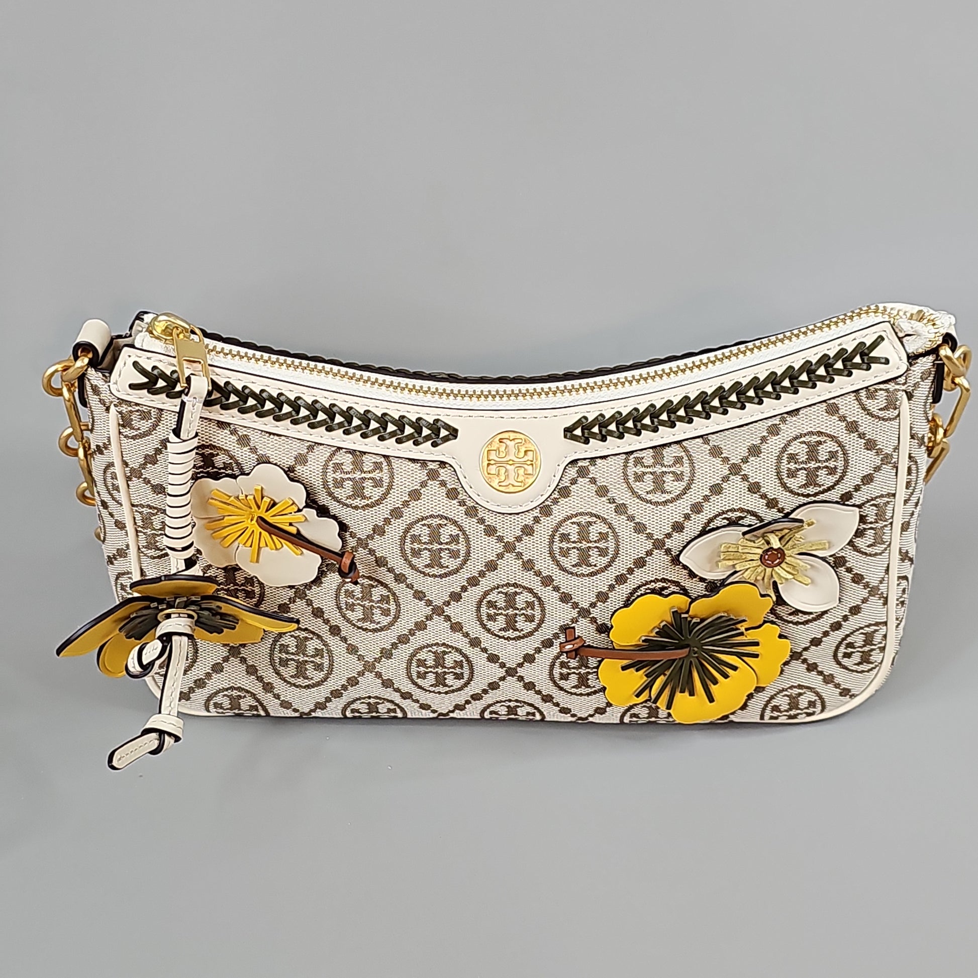 TORY BURCH T Monogram Braided Floral Studio Shoulder Bag Purse w/Dust –  PayWut
