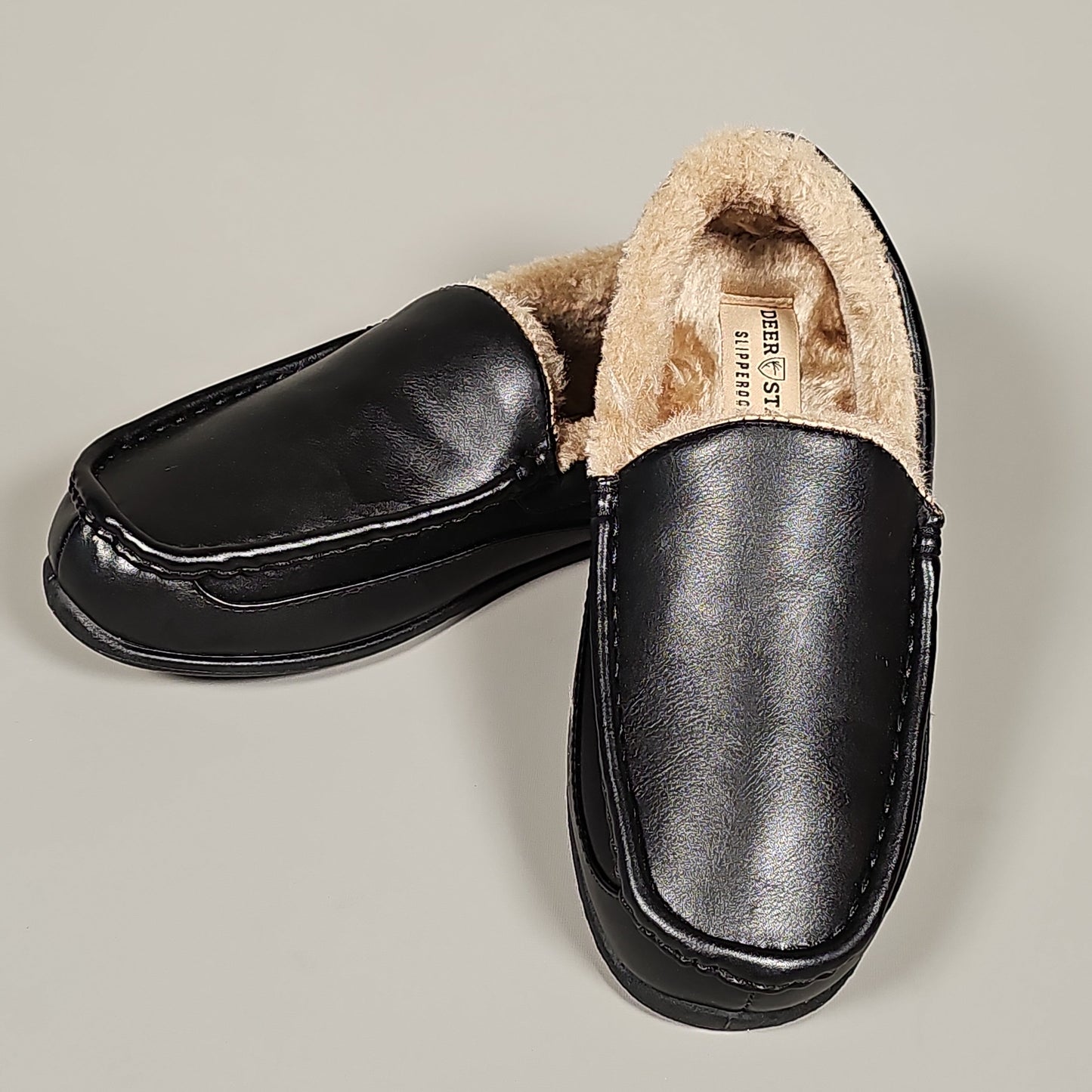 DEER STAGS Spun Unisex Faux Leather Slipper in Black Sz 9 Mens 11 Womens (New)