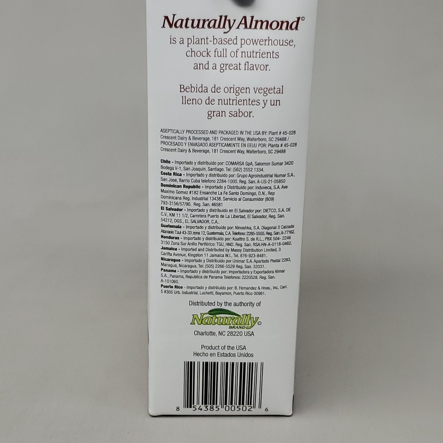 ZA@ NATURALLY ALMOND Case of 12 Unsweetened Original Almond Milk 32 fl oz (BB 11/23)