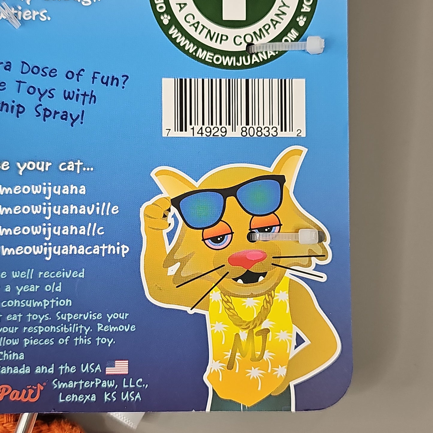 SMARTER PAW Meowijuana Organic Catnip Toy Jump 'n' Jamb Deep Sea Squid Door Jamb Cat Toy (New)