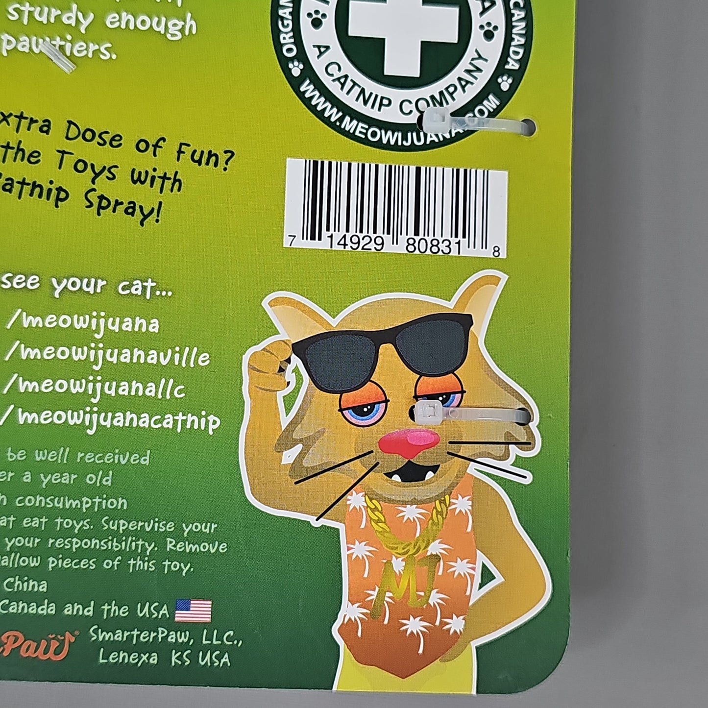 SMARTER PAW Meowijuana Organic Catnip Toy Jump 'n' Jamb Monkey Door Jamb Cat Toy (New)