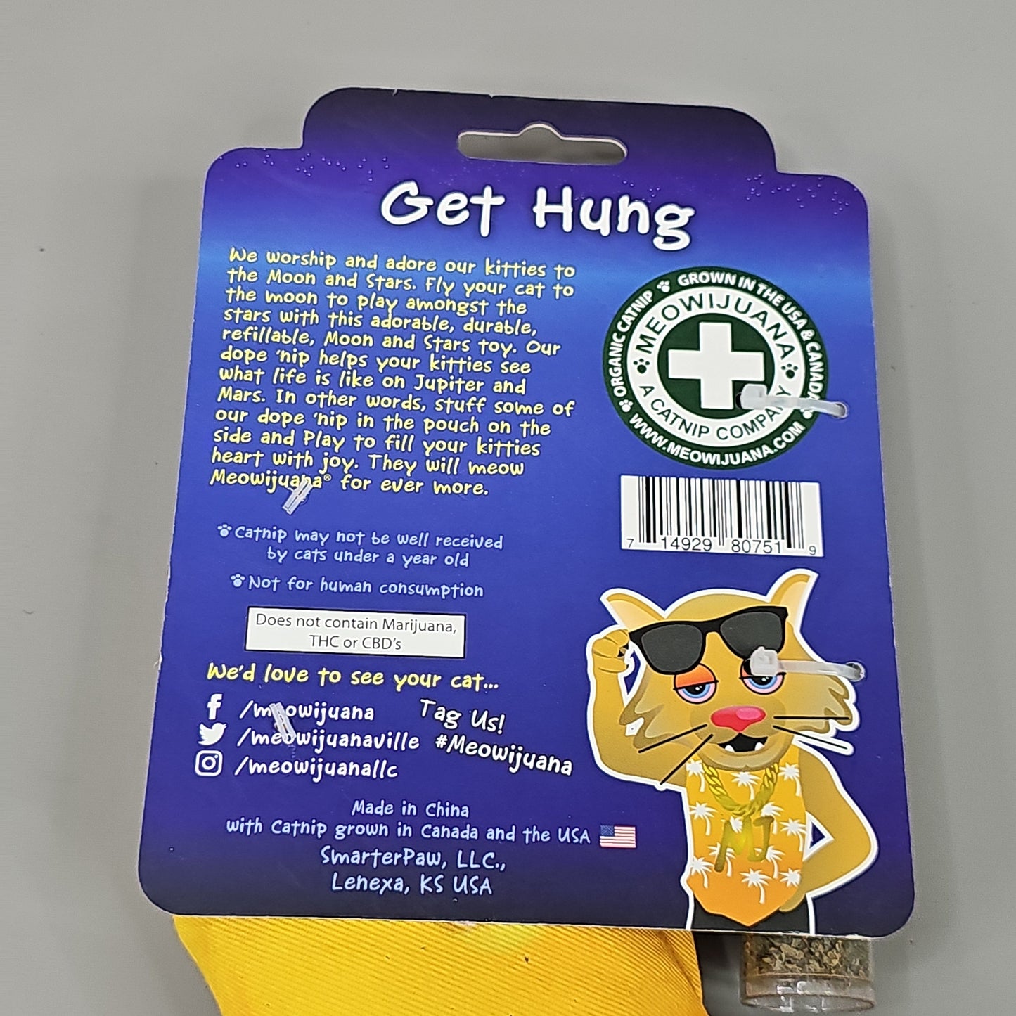 SMARTER PAW Meowijuana Organic Catnip Toy Get Hung Moon & Starts Cat Toy (New)