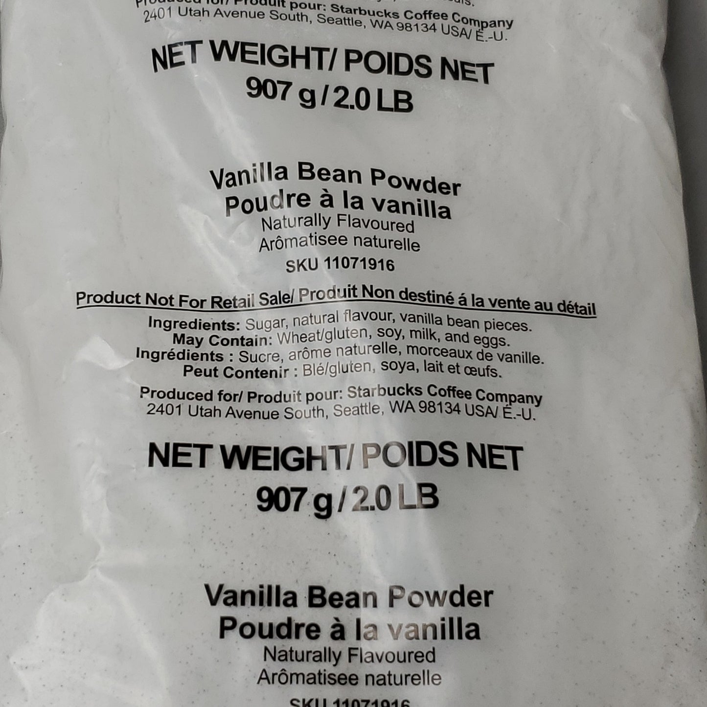 (12 PACK) STARBUCKS Vanilla Bean Powder Each 2 lb/bags BB 05/24 (AS-IS)