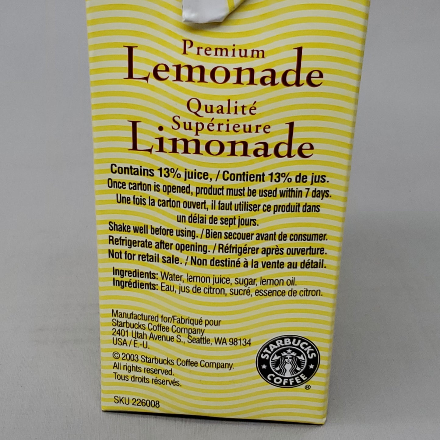 STARBUCKS (6-PK) Premium Lemonade 48 fl oz BB 04/24 (AS-IS)