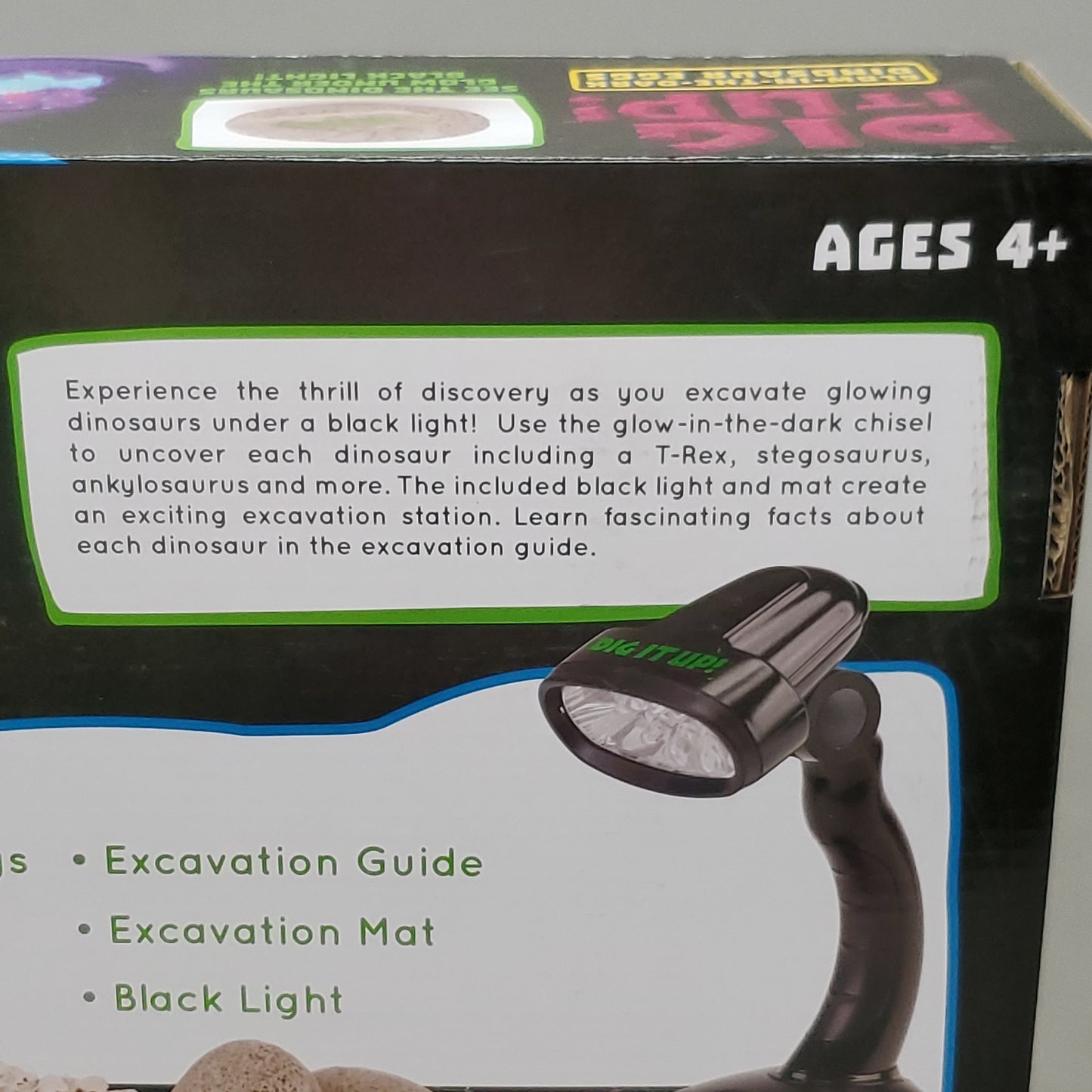 MINDWARE Dig it up Glow in the Dark Dinosaur Eggs w/ Black Light (New)