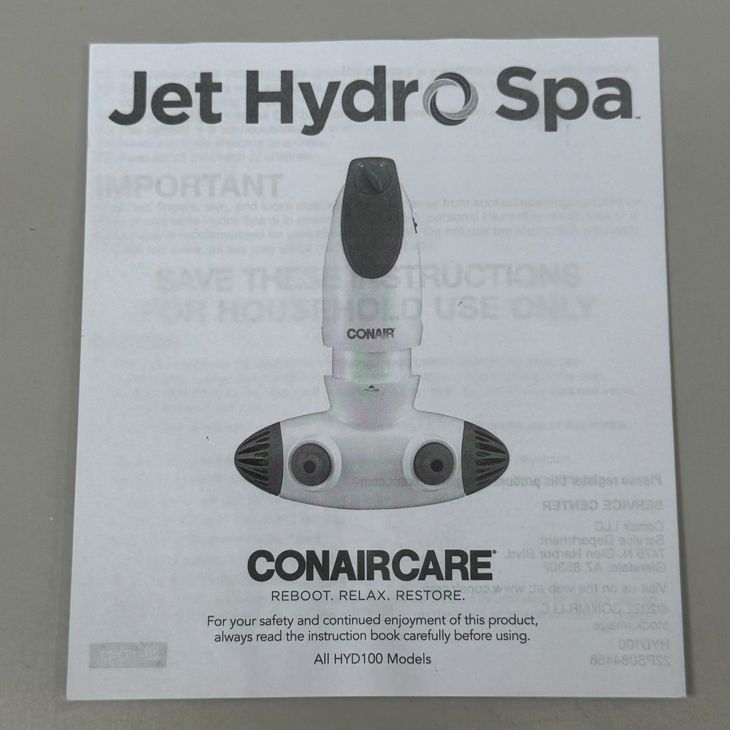 CONAIR Jet Hydro Spa w/ Multi Directional & Constant Flowing Water Blue HYD100