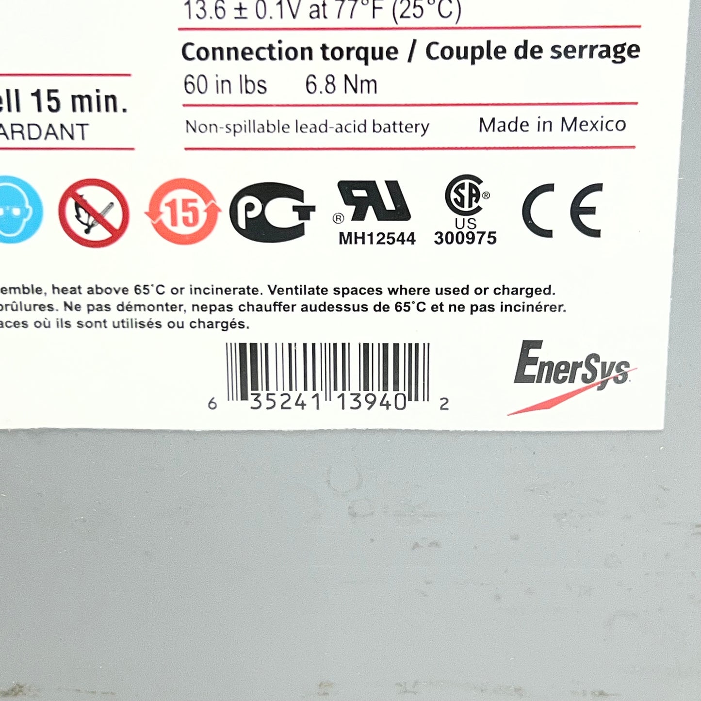 ZA@ ENERSYS DataSafe Battery 12V, 205W 12HX205-FR G