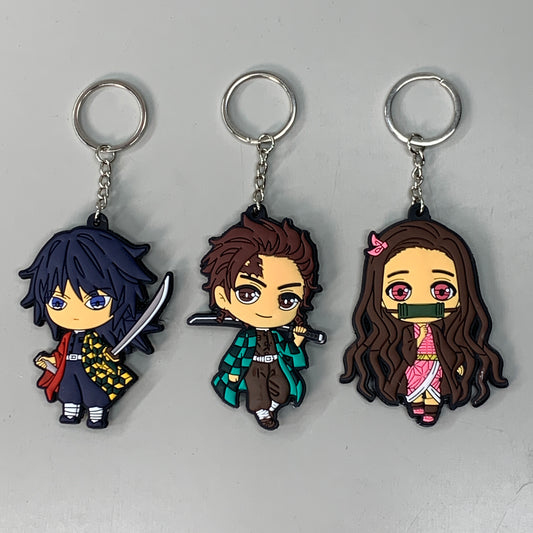 DEMON SLAYER 3-PACK! Demon Slayer Anime Keychain Tanjiro, Nezuko & Giyu (New)