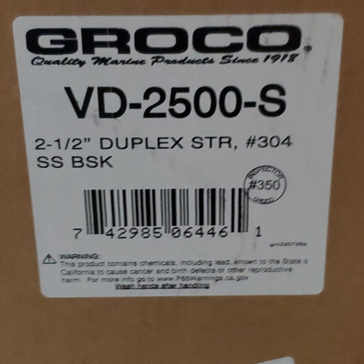 GROCO Duplex Vertical 2-1/2" Strainer W/ 304SS Basket Bronze VD-2500-S (New)