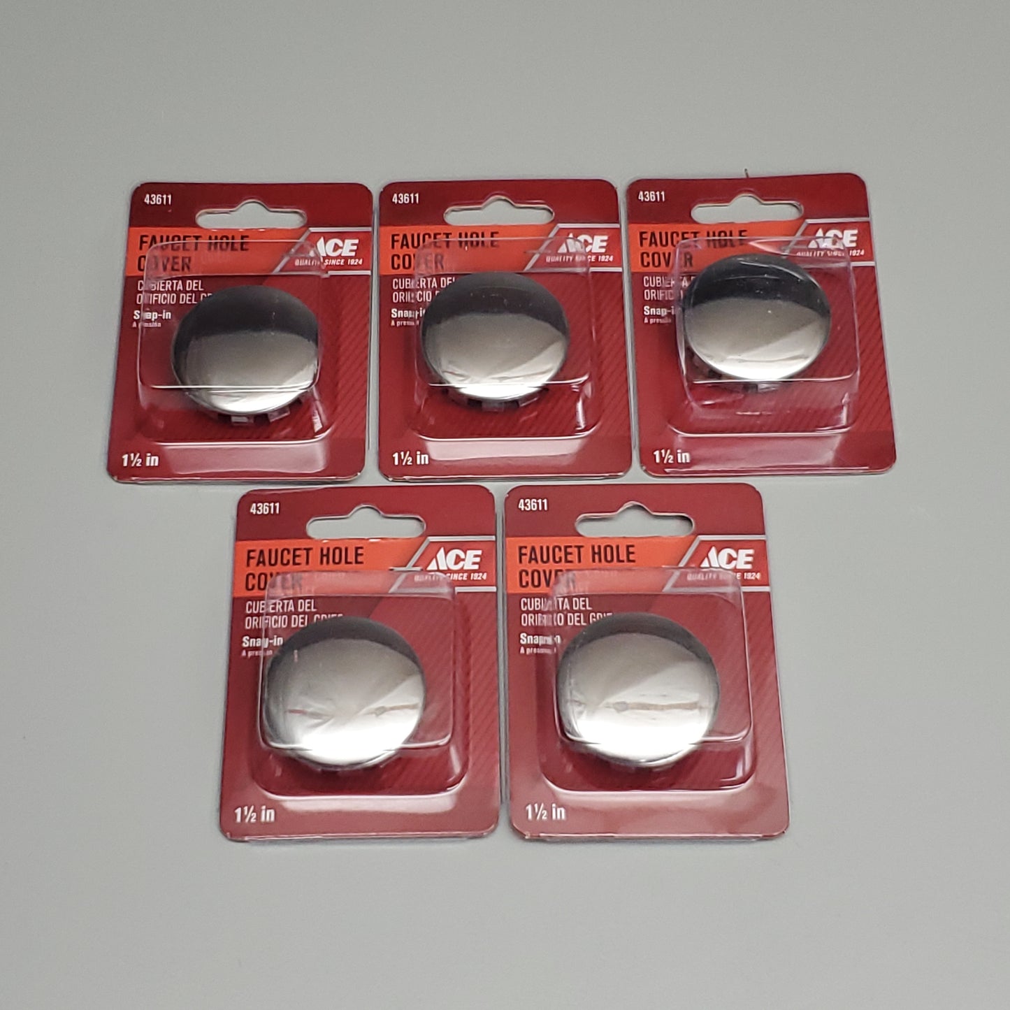 ACE 5 PK of Snap In Faucet Hole Covers Chrome 1.5" 43611 (New)