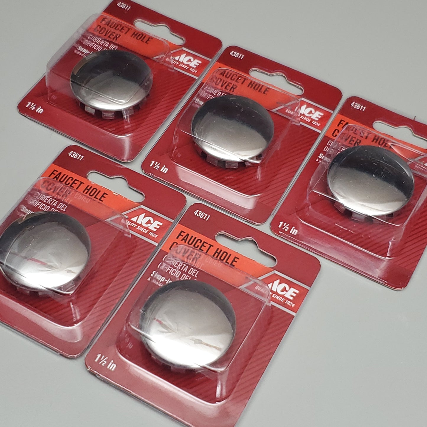 ACE 5 PK of Snap In Faucet Hole Covers Chrome 1.5" 43611 (New)