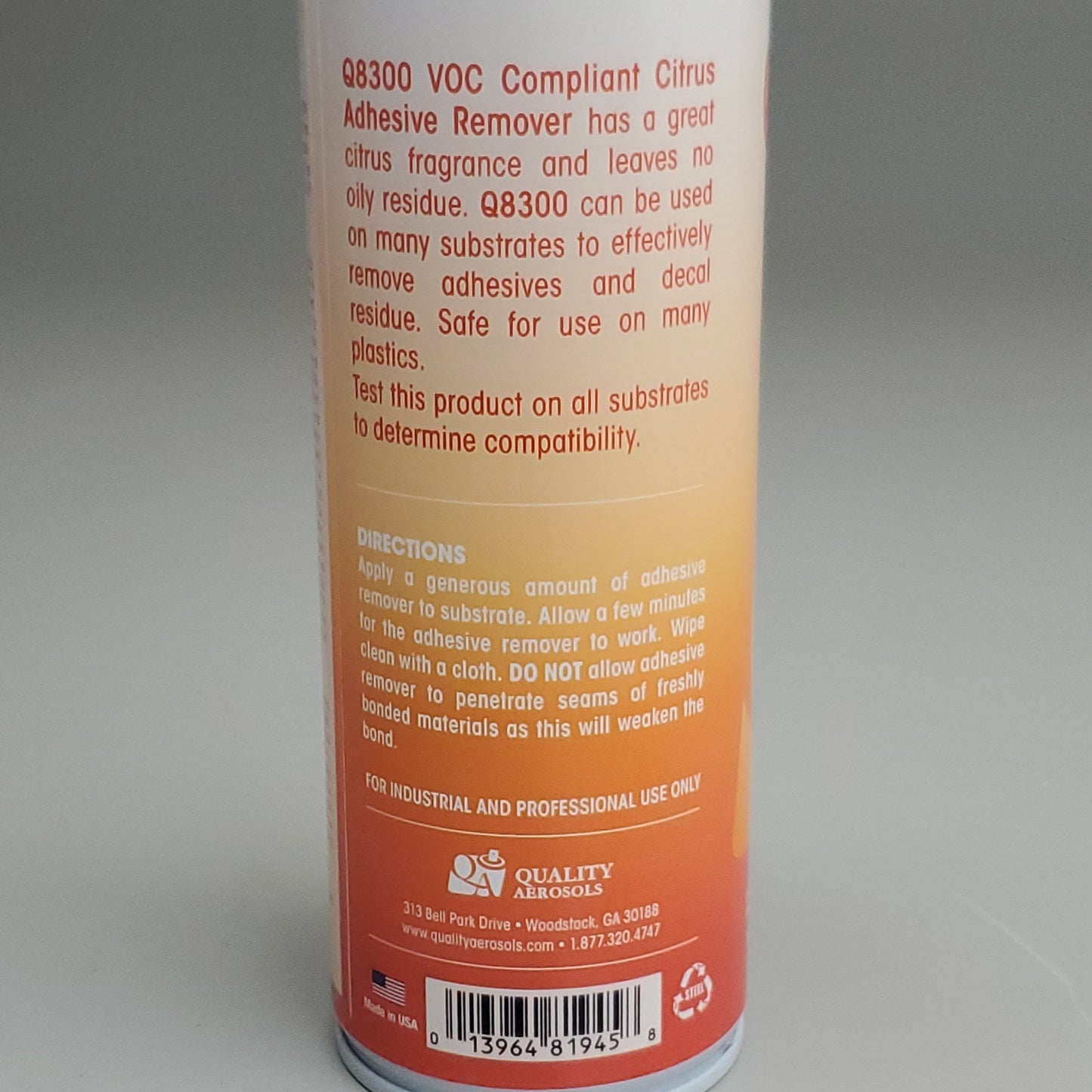 QUALITY AEROSOLS 12 PK Citrus Adhesive Remover 13 oz VOC Compliant Q8300 (New)