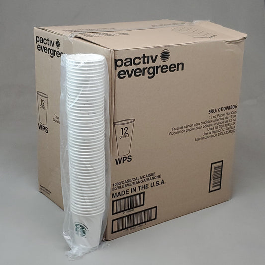 PACTIV EVERGREEN Starbucks (1,000 PACK) of Hot Paper Cups 12 oz 011098806 (New)