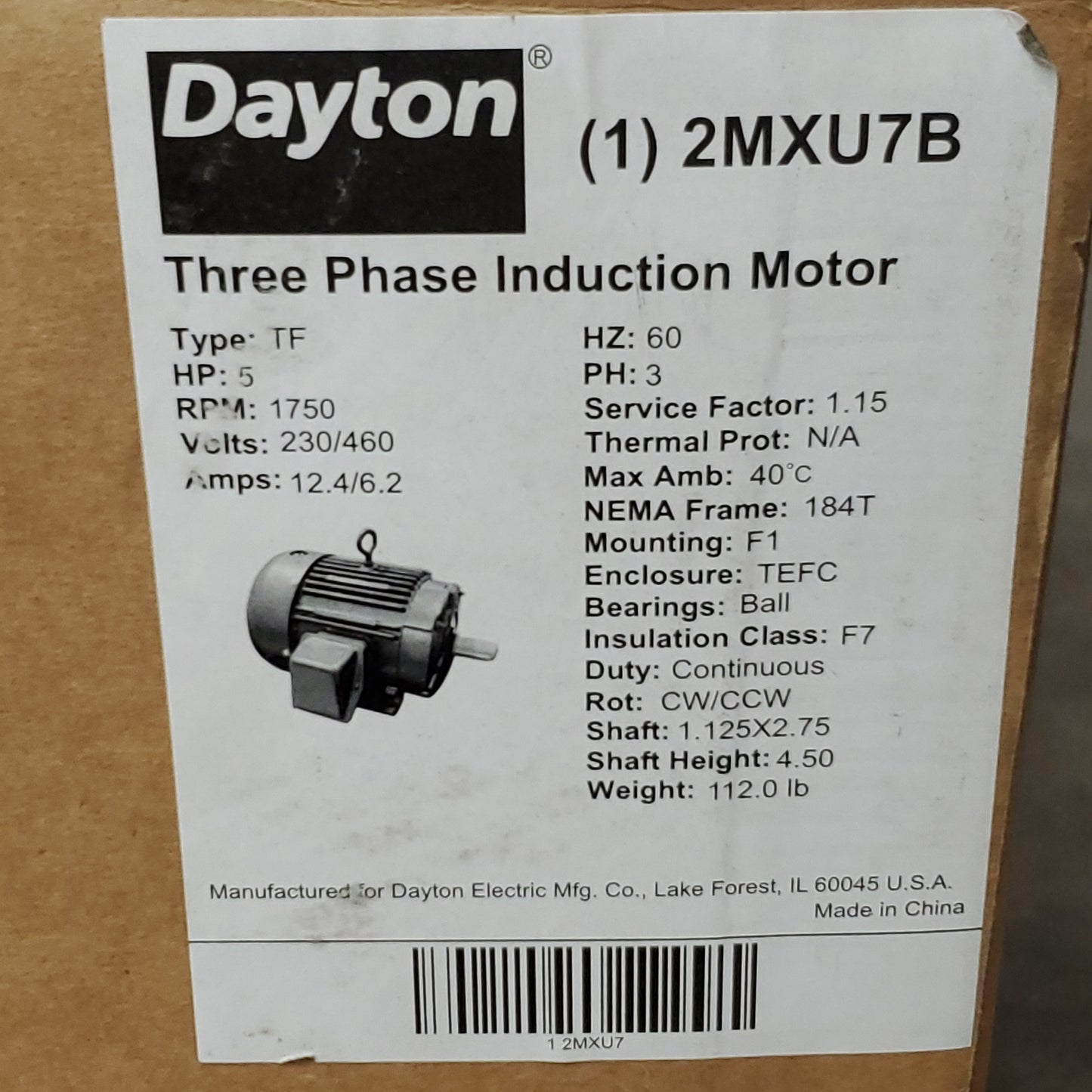 DAYTON 3 Phase Induction Motor 5HP Enclosed Fan-Cooled 230/460V 194147 (New)