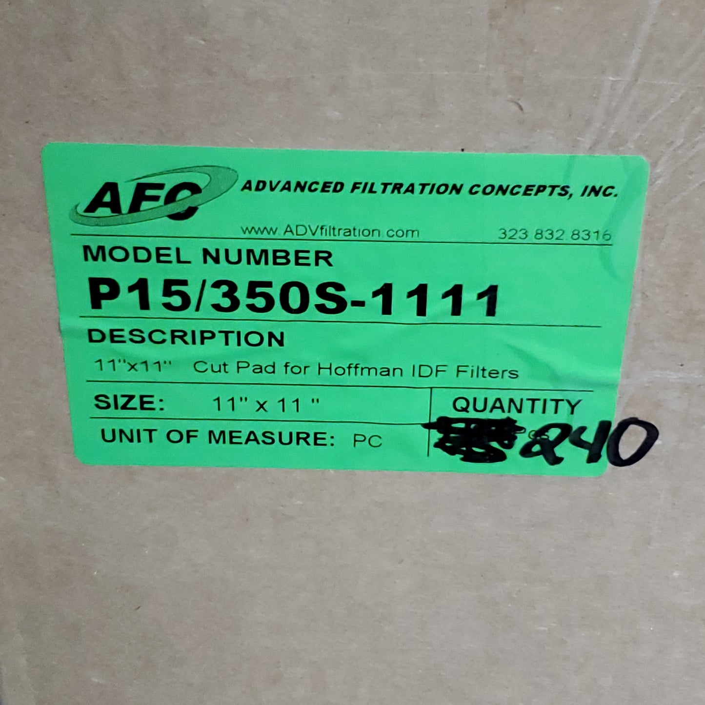 AFC Advanced Filtration Concepts 11"X11" 240 Pieces IDF Filter Pads P15/350S-1111 (New)
