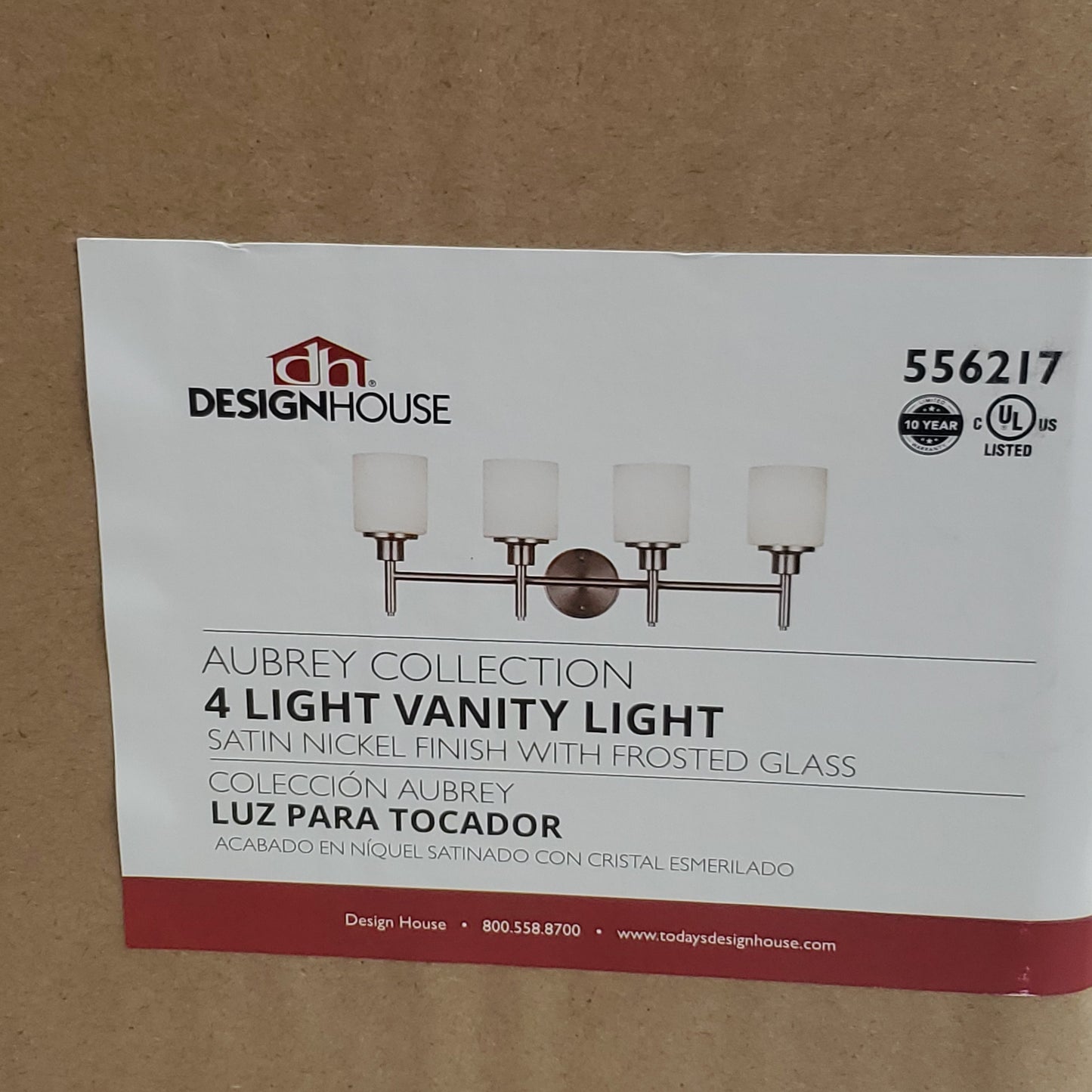 ZA@ DESIGNHOUSE Aubrey Collection 4 Light Vanity Fixture Satin Nickel Finish Frosted Glass 556217 (New) D