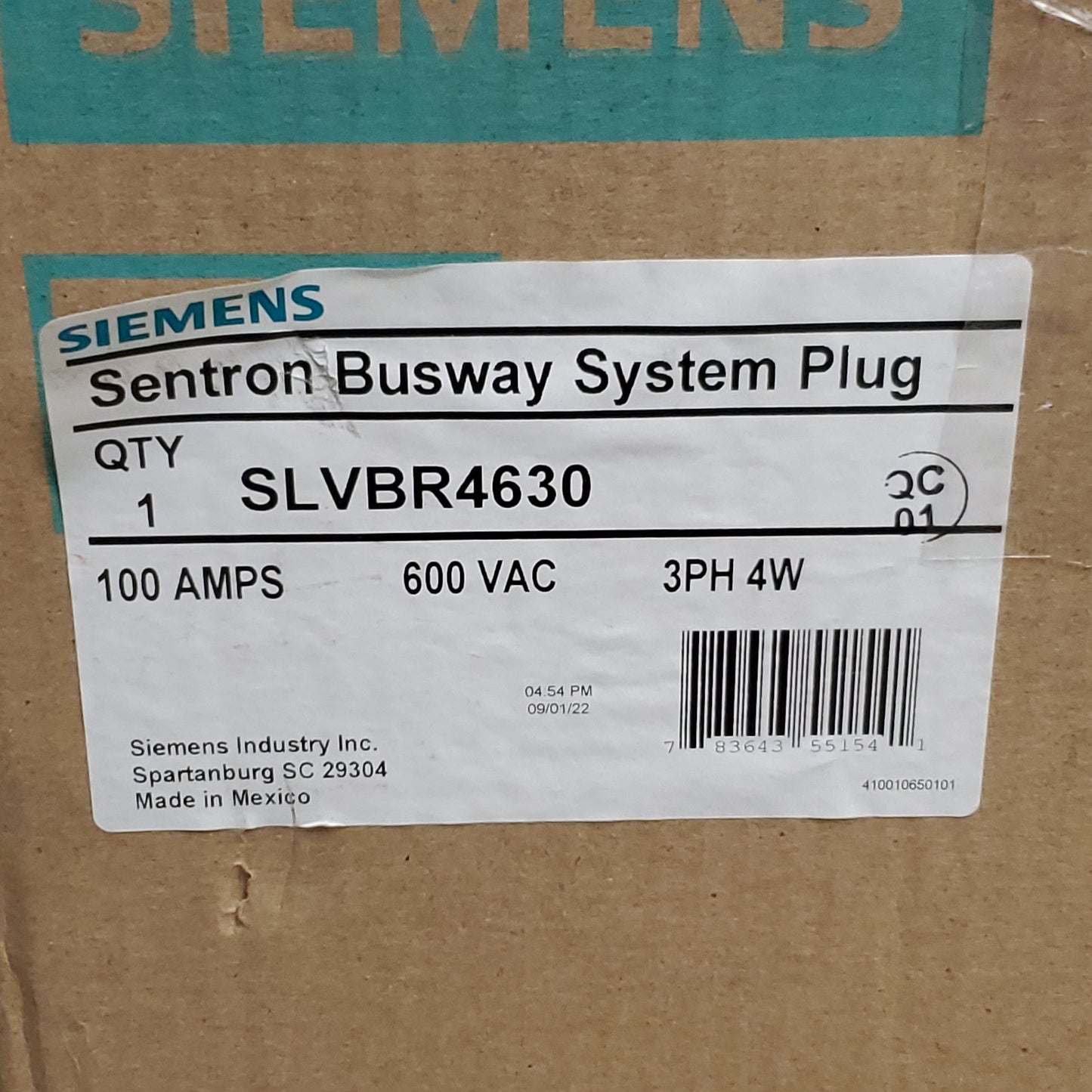 SIEMENS Sentron SLVB Bus Plug SLVBR4630 100A-600V (AS-IS, New)