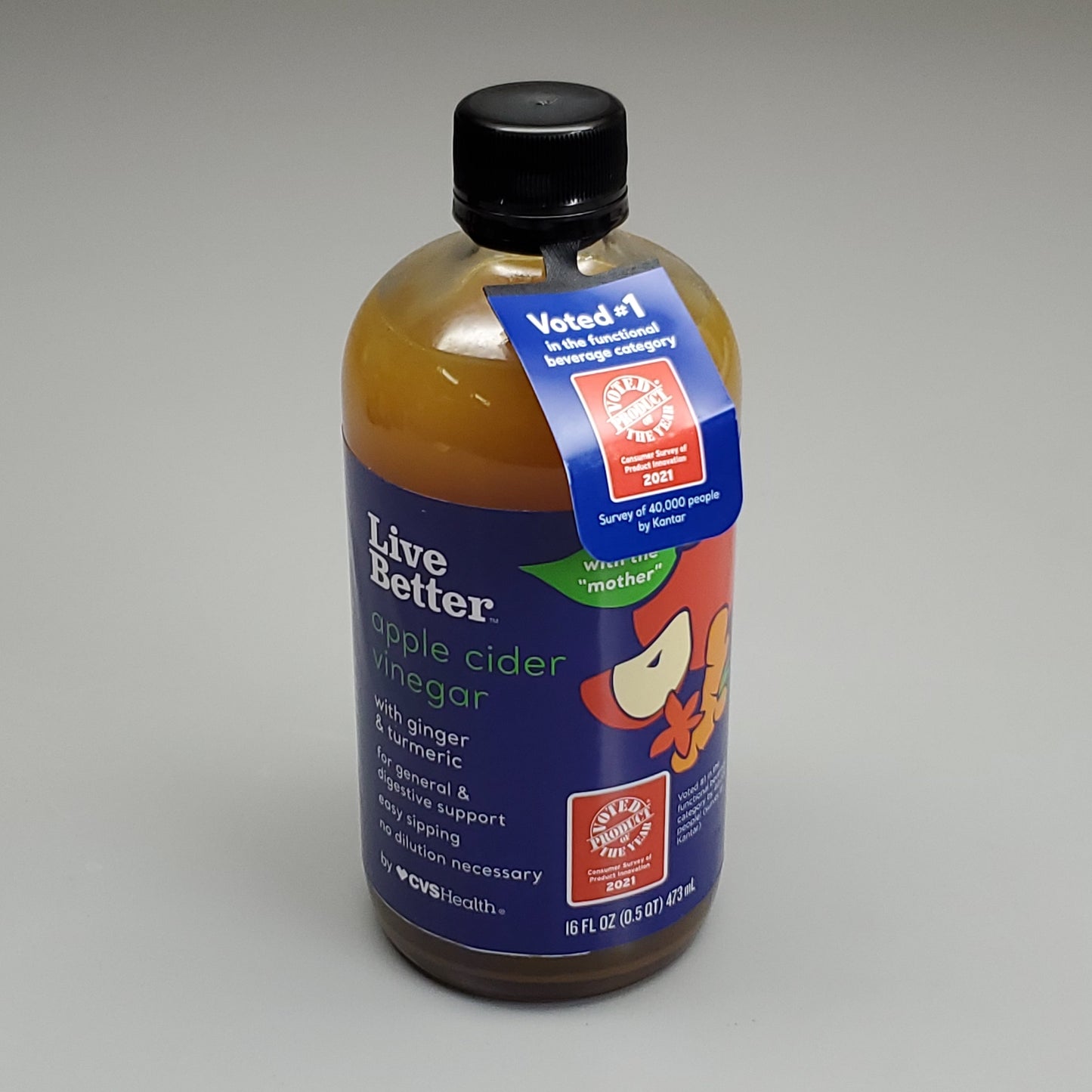 ZA@ CVS HEALTH Live Better Apple Cider Vineagar w/ Ginger Turmeric Case 4 bottles 16 fl oz (New) A