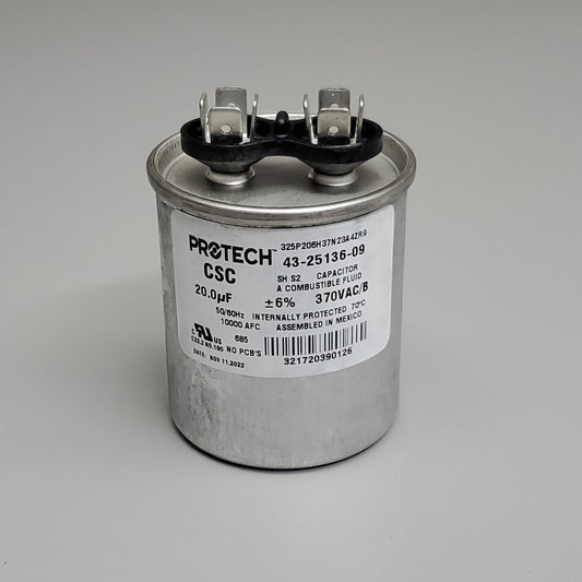 PROTECH Start Capacitor 20 UF/MFD 370V for RHEEM Ruud 43-25136-09 Genuine Factory Authorized Part (New)