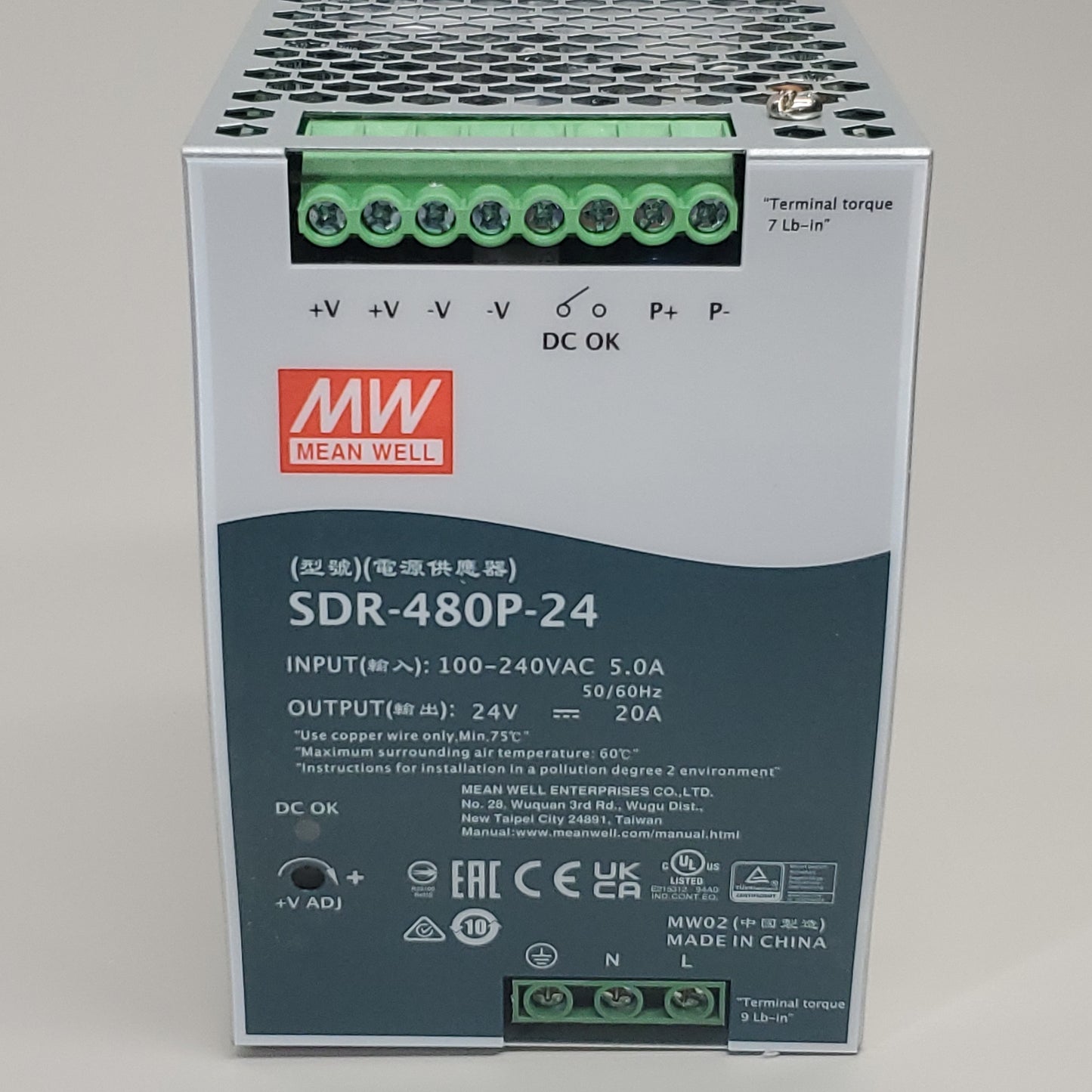 MEAN WELL Power Supply AC-DC 24V 20A 100-264V 480W Enclosed SDR-480P-24 (New)