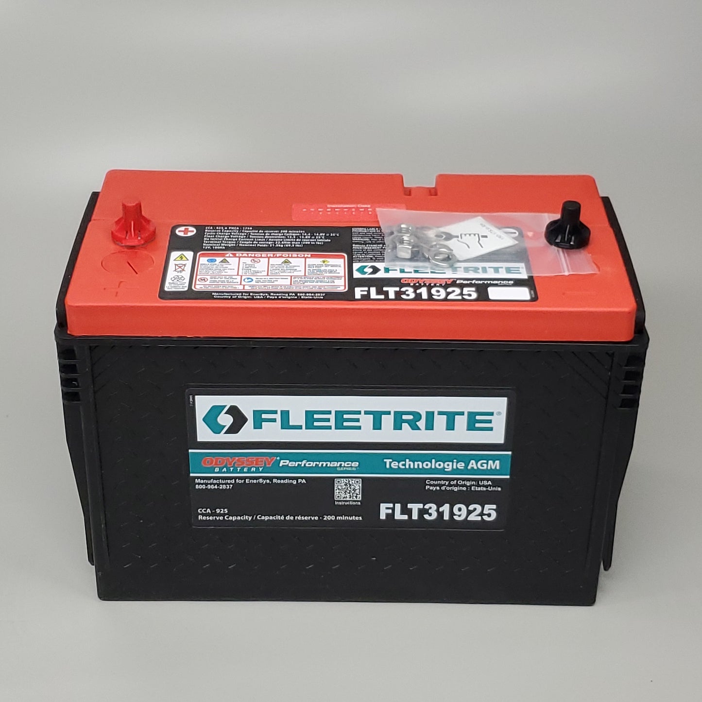 FLEETRITE Odyssey Battery BAT AGM 8" x 13.5" Red & Black FLT31925 (New)