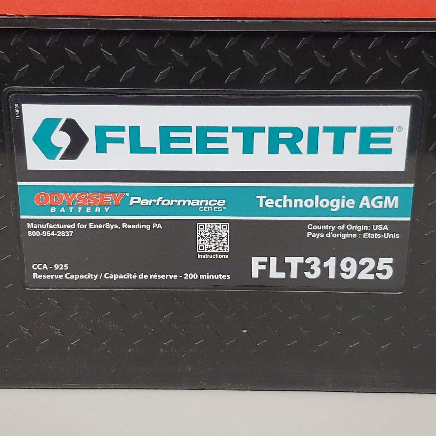 FLEETRITE Odyssey Battery BAT AGM 8" x 13.5" Red & Black FLT31925 (New)