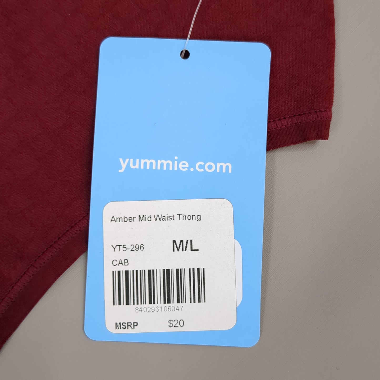 YUMMIE Amber Mid Waist Thong Women's Underwear Sz M/L Cab-Red YT5-296 (New)
