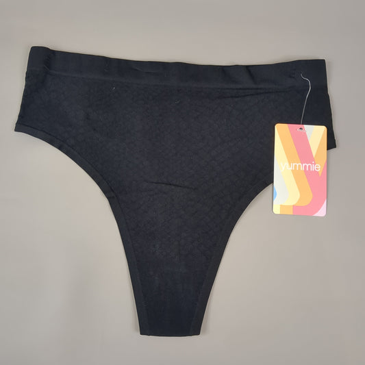 YUMMIE Amber Mid Waist Thong Women's Underwear Sz S/M Black YT5-296 (New)