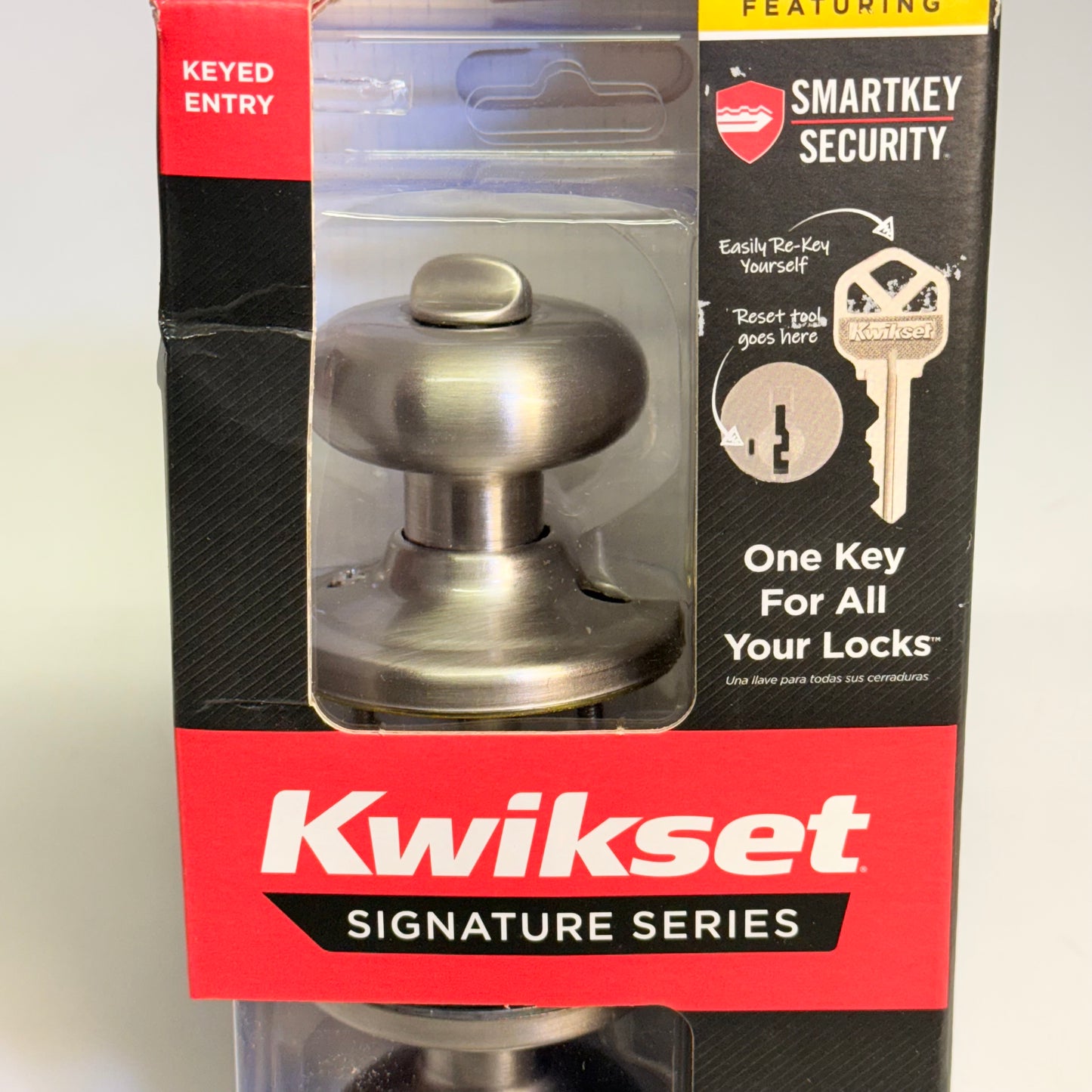 KWIKSET Juno Keyed Entry Knob Door Smartkey Security Satin Nickel 97402-736