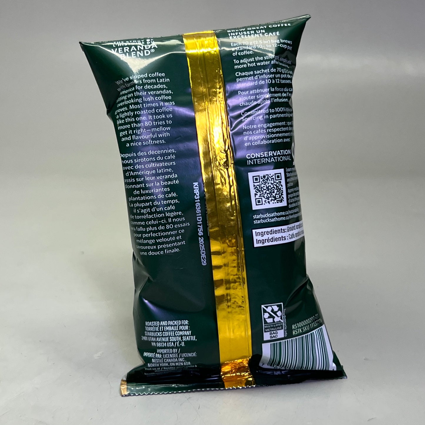 ZA@ STARBUCKS (18 PACK) Veranda Blend Ground Coffee, Blonde Roas 2.5 oz Green 11137306 BB 12/25 G