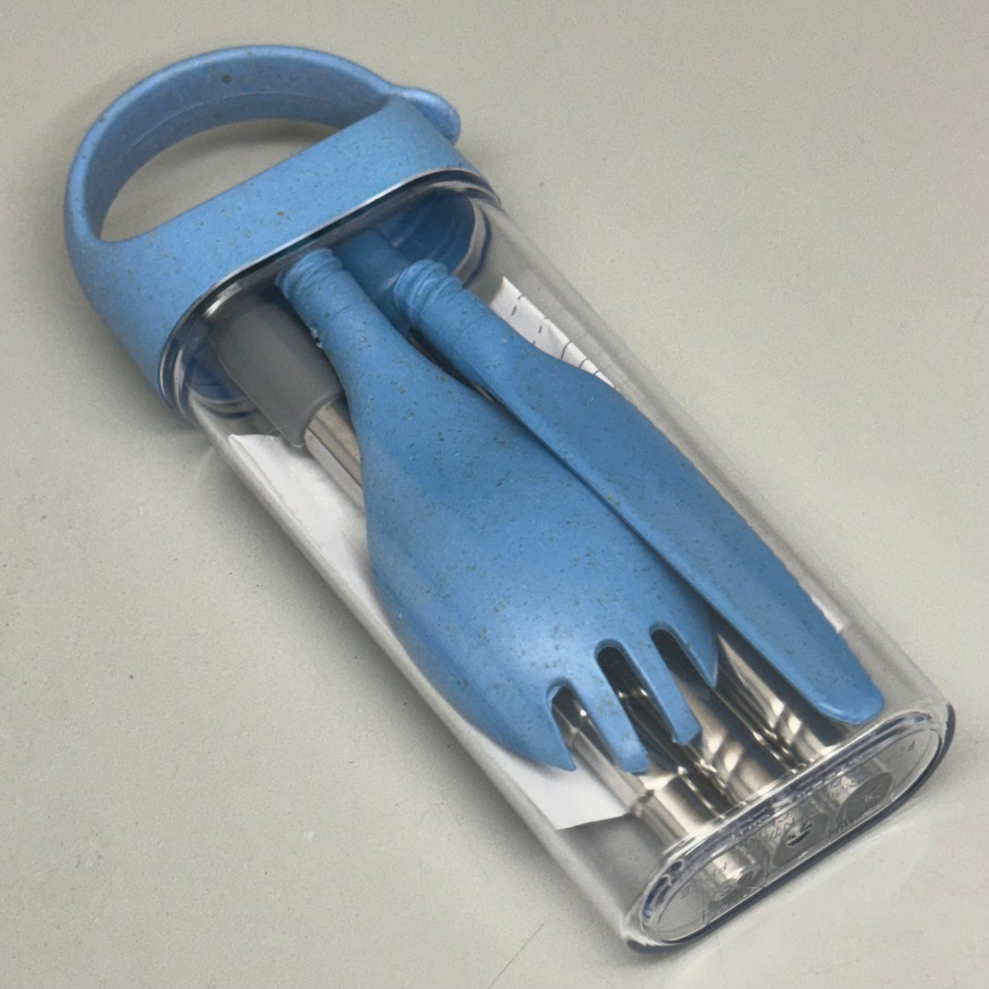 SWEDA (4 PACK) Travel Utensils Spork & Knife w/ Case Metal Set Blue