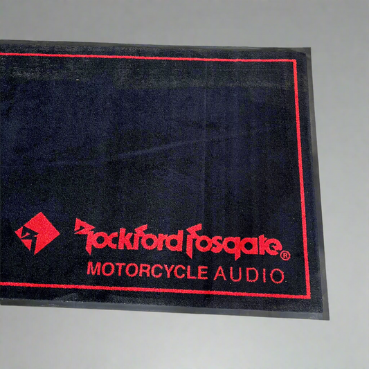 ROCKFORD FOSGATE Branded Motorcycle Audio Commercial Rug  117" x 43" Red/Black